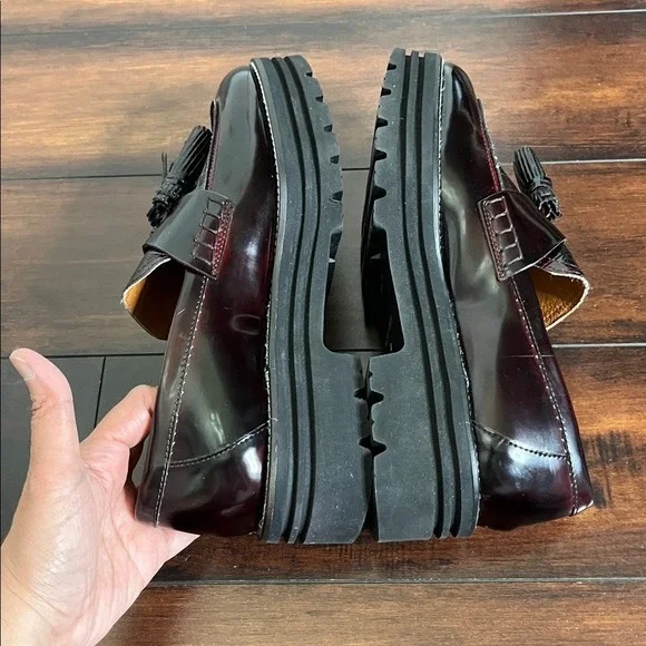 Lorenzo Mari Chunky Platform Tassel Leather Loafers size 40 Burgundy Preppy NWOB - Picture 7 of 10